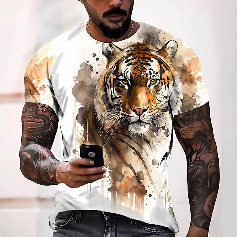 Men's Graphic  Tiger Crew Neck Casual Daily Short Sleeve  Tee