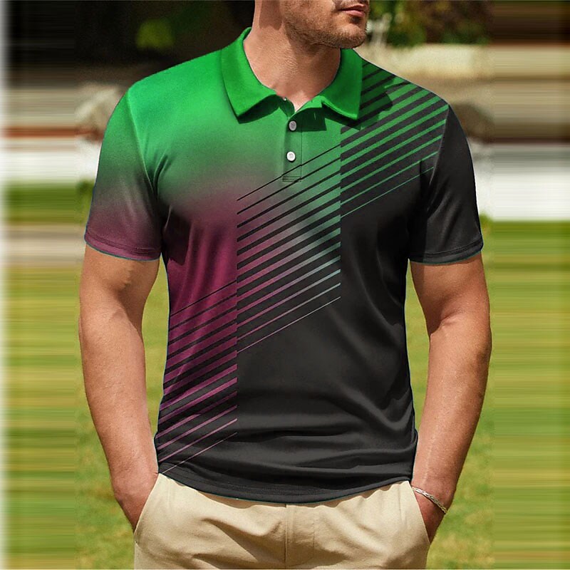 Men's Polo Shirt Golf Shirt Gradient Graphic Prints Geometry Turndown 