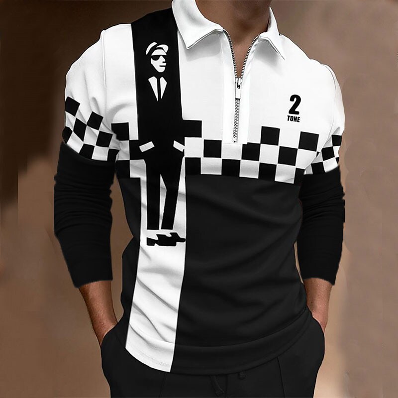 Men's Plaid Abstract Graphic Prints 3D Print Long Sleeve Polo T-shirt