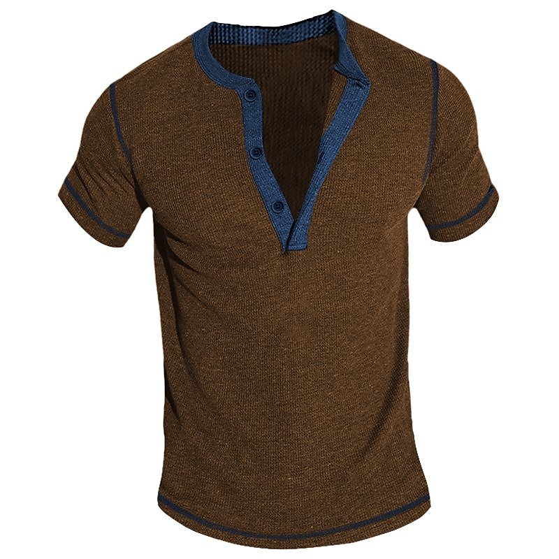 Men's T shirt Tee Henley Shirt Tee Top Plain Henley Street Vacation Short Sleeves Clothing Apparel Fashion Designer Basic