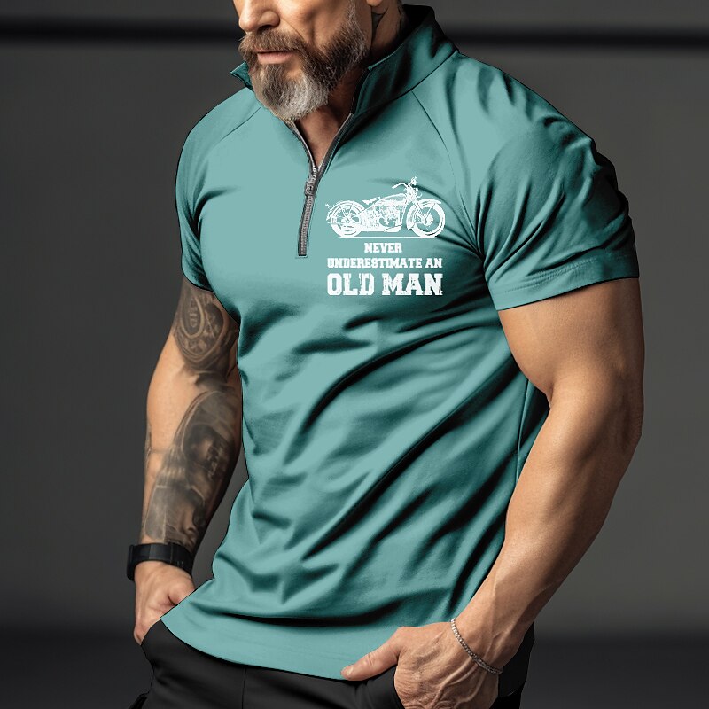 Men's Outdoor Street Golf Vintage Comfortable Breathable Print Zipped Short Sleeve Polo Shirt