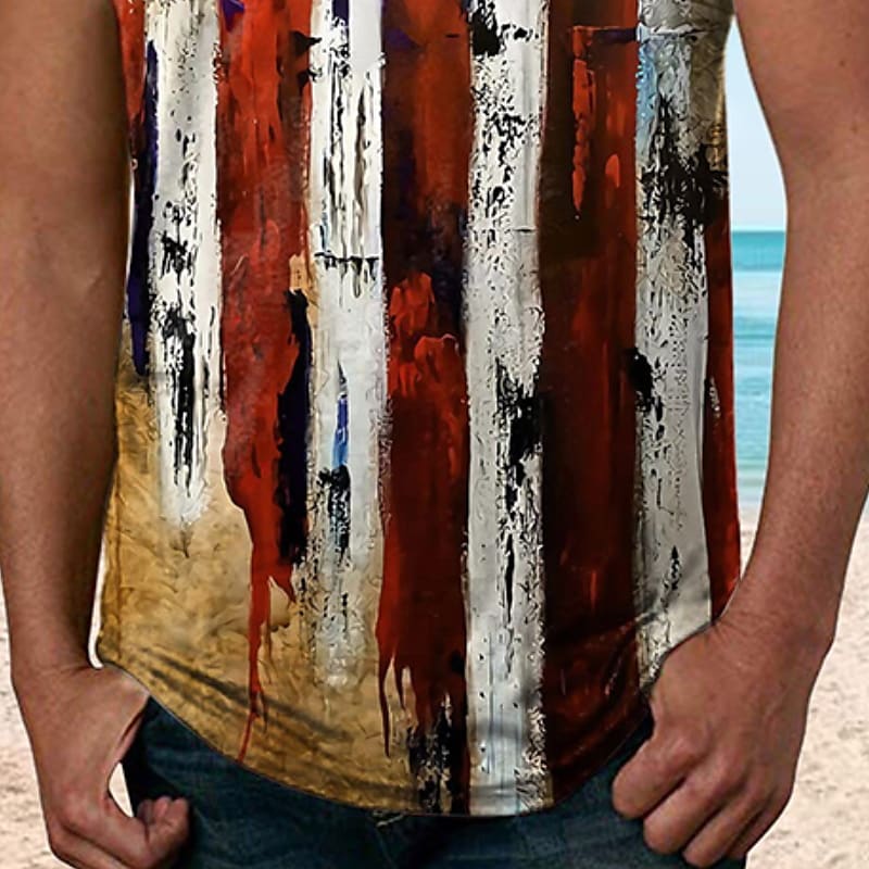 Men's American Flag National Flag Crew Neck Sleeveless  Undershirt 