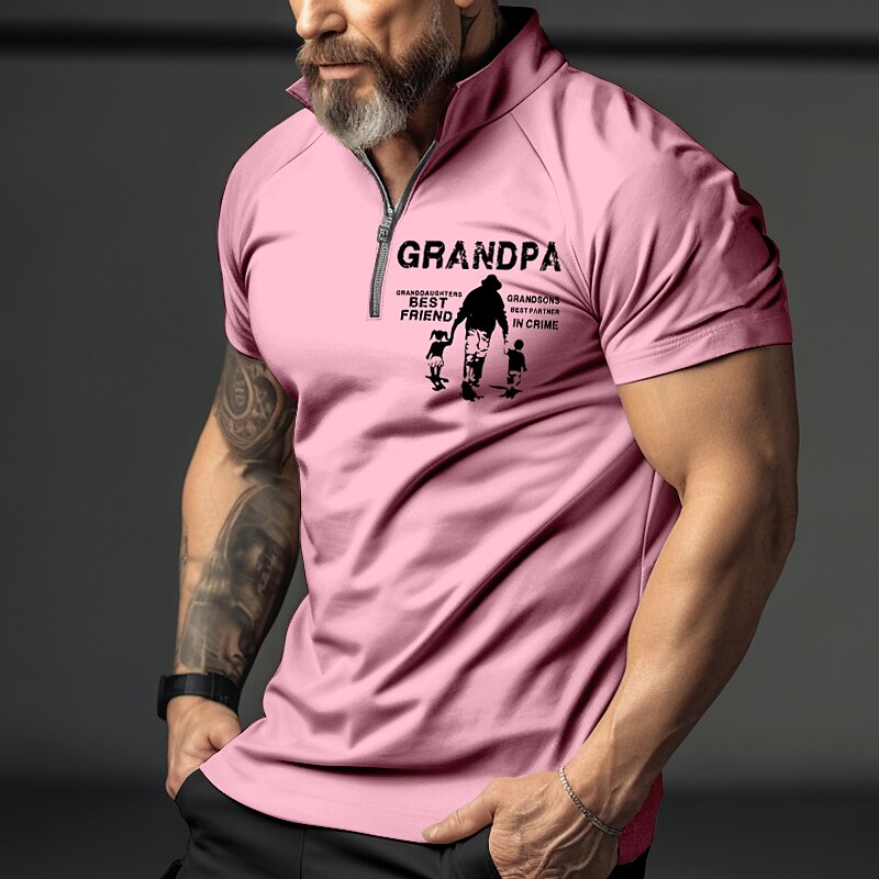 Men's Outdoor Street Golf Fashion Comfortable Breathable Print Zipped Short Sleeve Polo Shirt