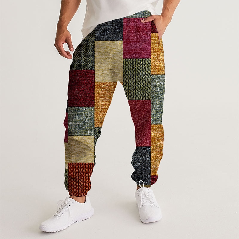 Men's Joggers Trousers Drawstring Side Pockets Elastic Waist Lattice Graphic Prints Sweatpants 