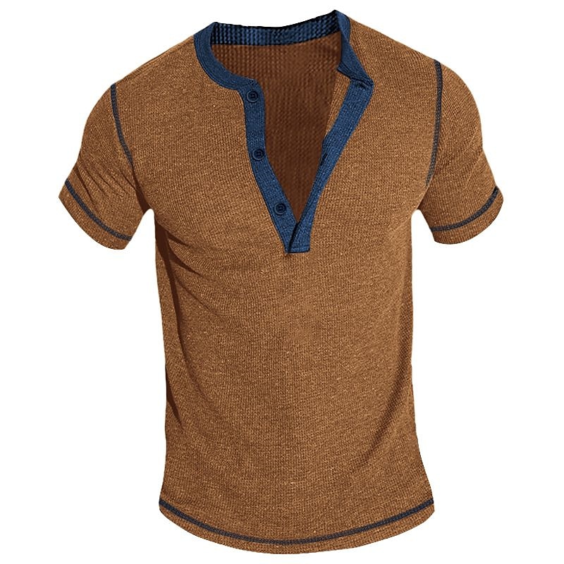 Men's T shirt Tee Henley Shirt Tee Top Plain Henley Street Vacation Short Sleeves Clothing Apparel Fashion Designer Basic