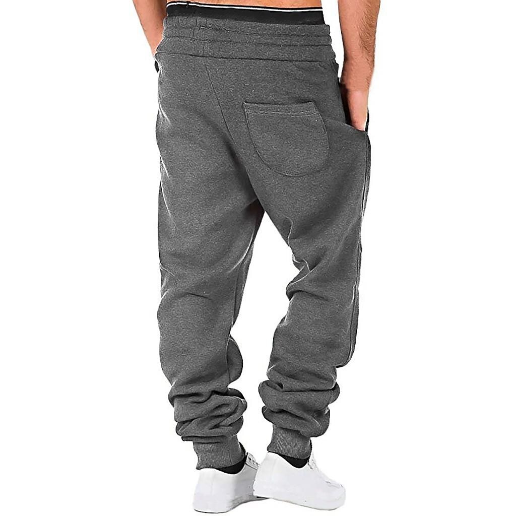 Men's Workout Pants Drawstring Solid Colored Full Length Cotton Blend 