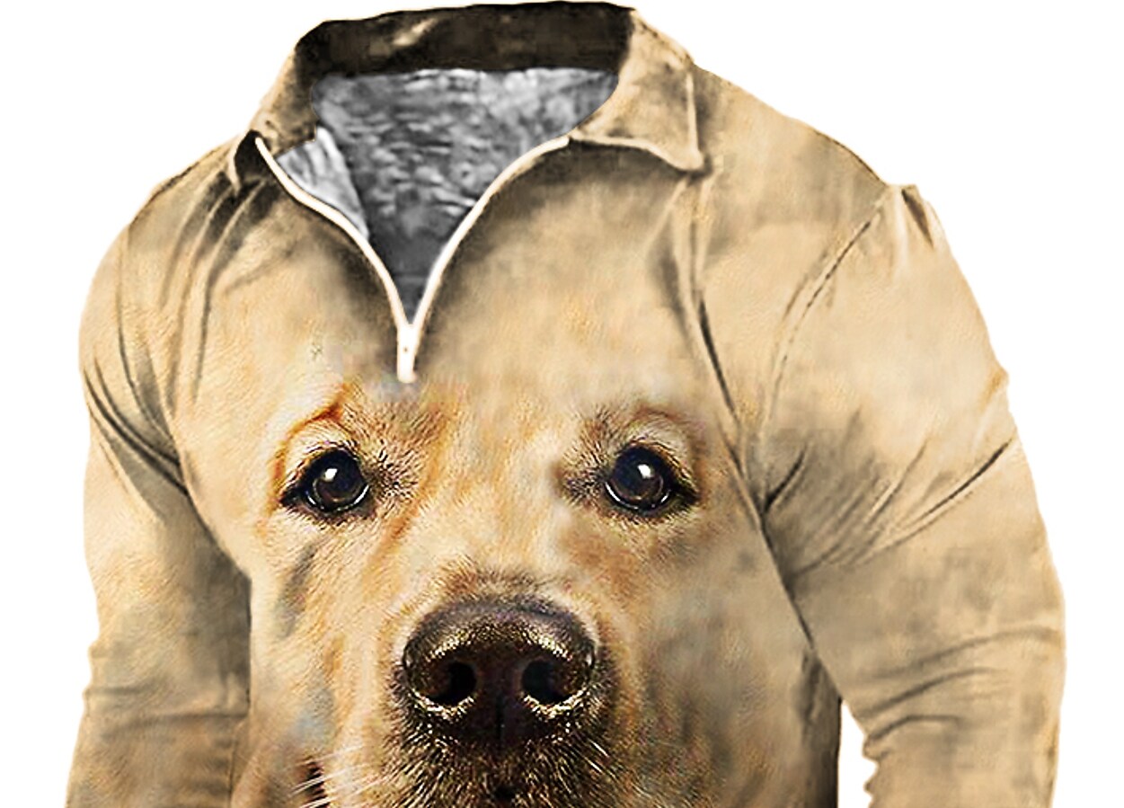 Men's Long Sleeve Zipper Dog Print Fun Top