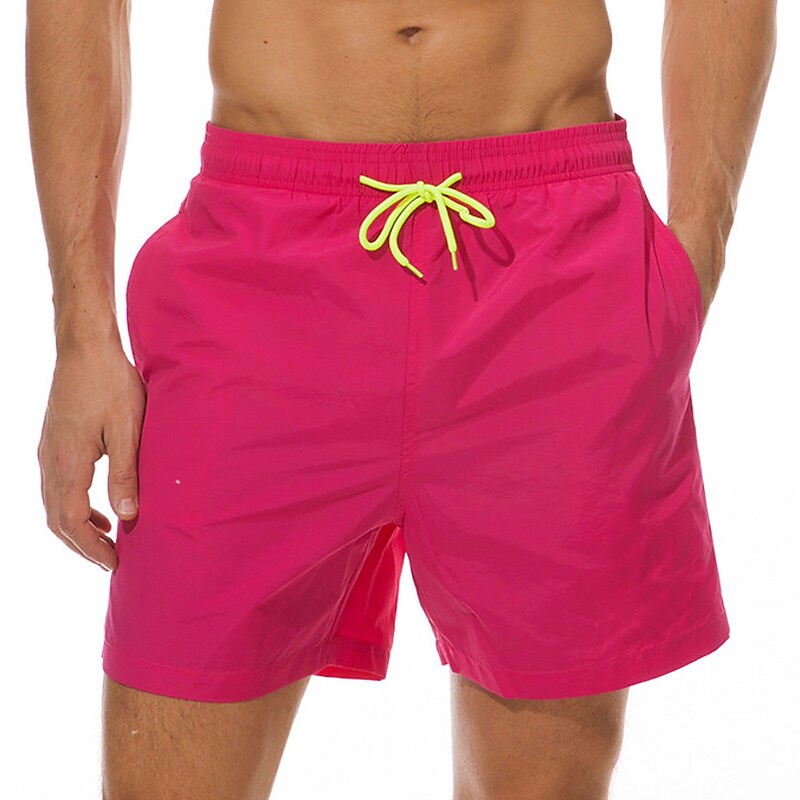 Men's Sport Runing Swimming Pockets Drawstring Breathable Solid Color Shorts 