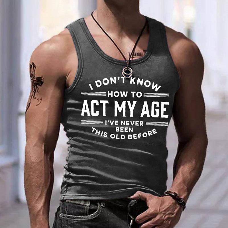 Men's Letter Crew Neck Casual Sleeveless Undershirt