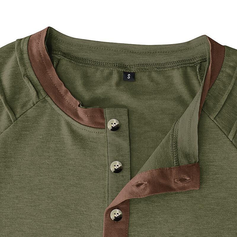 2023 Men's Color Matching Short Sleeved Henley Shirt