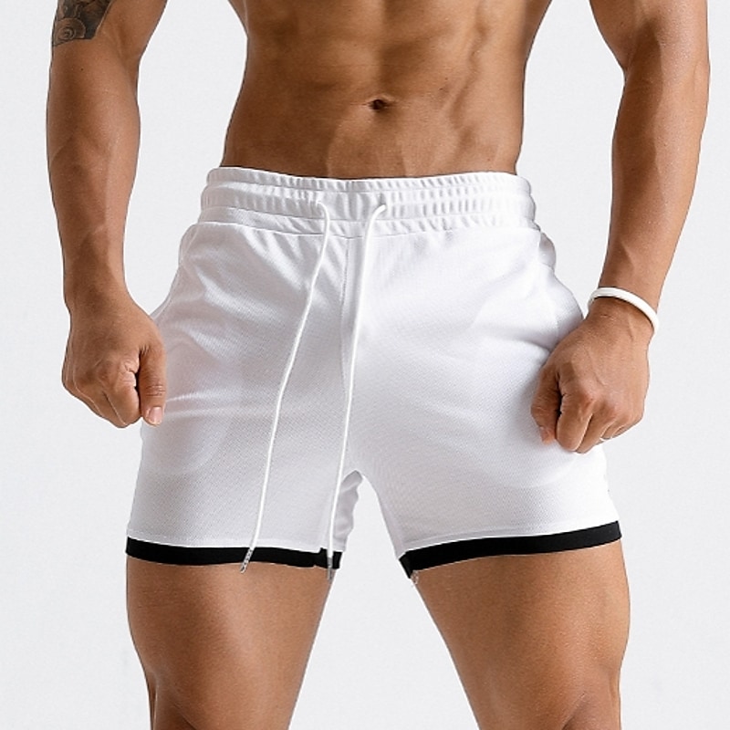 Men's Running Drawstring Side Pockets Athletic Breathable Soft Quick Dry Fitness Shorts 