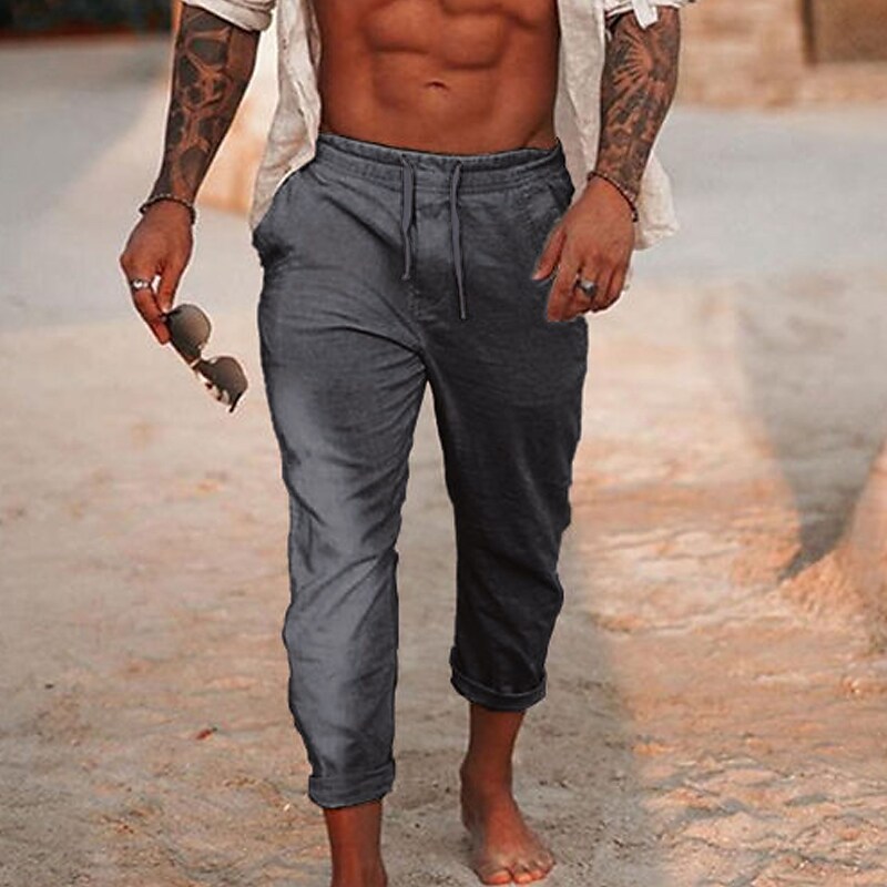 Men's Simple Chic & Modern Jogger Trousers Drawstring Elastic Waist Pants Daily Beach Micro-elastic Solid Colored Comfort Breathable Mid Waist White Black Gray S M L XL XXL