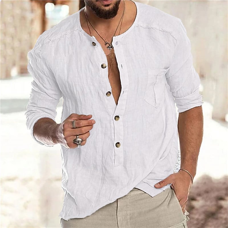 Men's Shirt Solid Color Collar Street Casual Button-Down Long Sleeve Tops Designer Casual Fashion Big and Tall Green White Black / Summer / Spring / Summer
