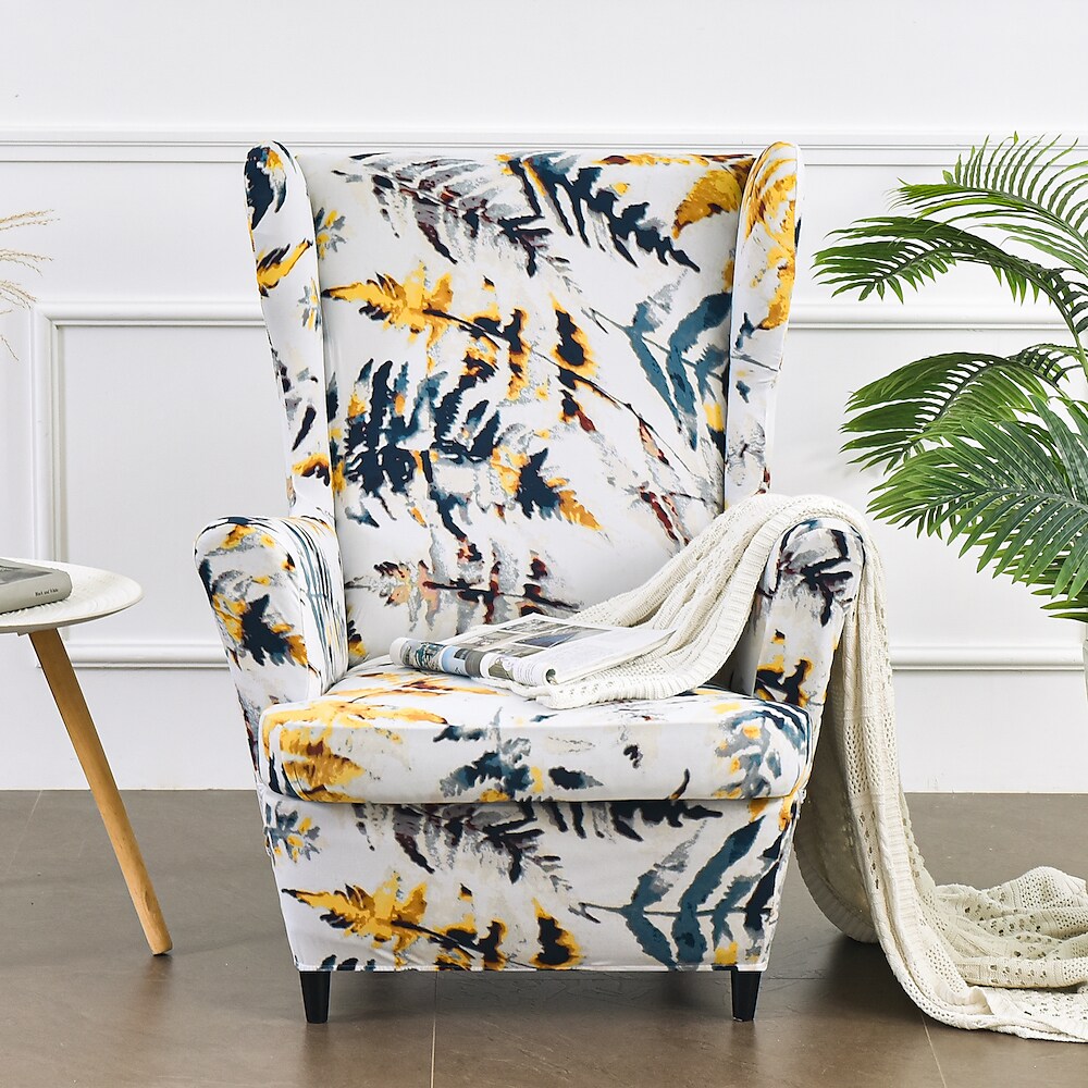 Wing Chair Slipcovers Spandex Stretch Sofa Covers Wingback Armchair Covers with Seat Pad Cushion Cover Arms Printing Pattern Fabric Furniture Protector for Living Room Wingback Chair #8835465