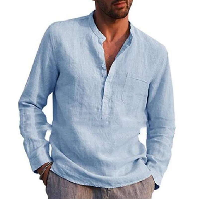 Men's shirt solid color street long sleeve