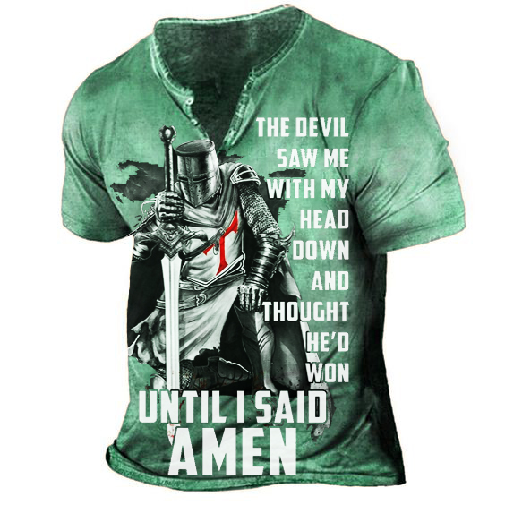 Men's Henley Shirt Tee T shirt Tee 3D Print Graphic Patterned Cross Plus Size Henley Daily Sports Button-Down Print Short Sleeve Tops Designer Basic Casual Big and Tall Brown / Summer / Summer