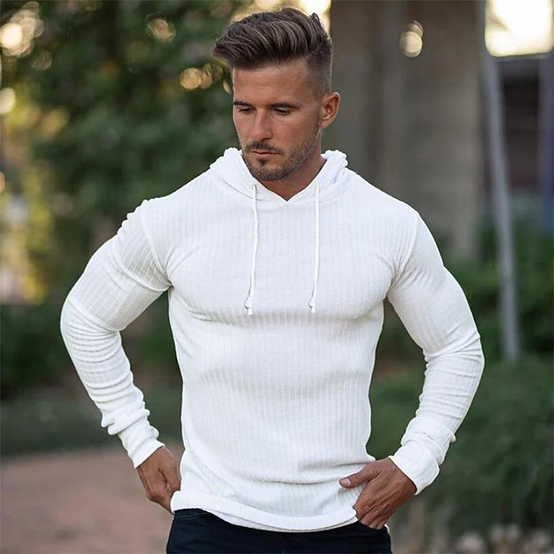 Men's hooded striped training bottoming shirt