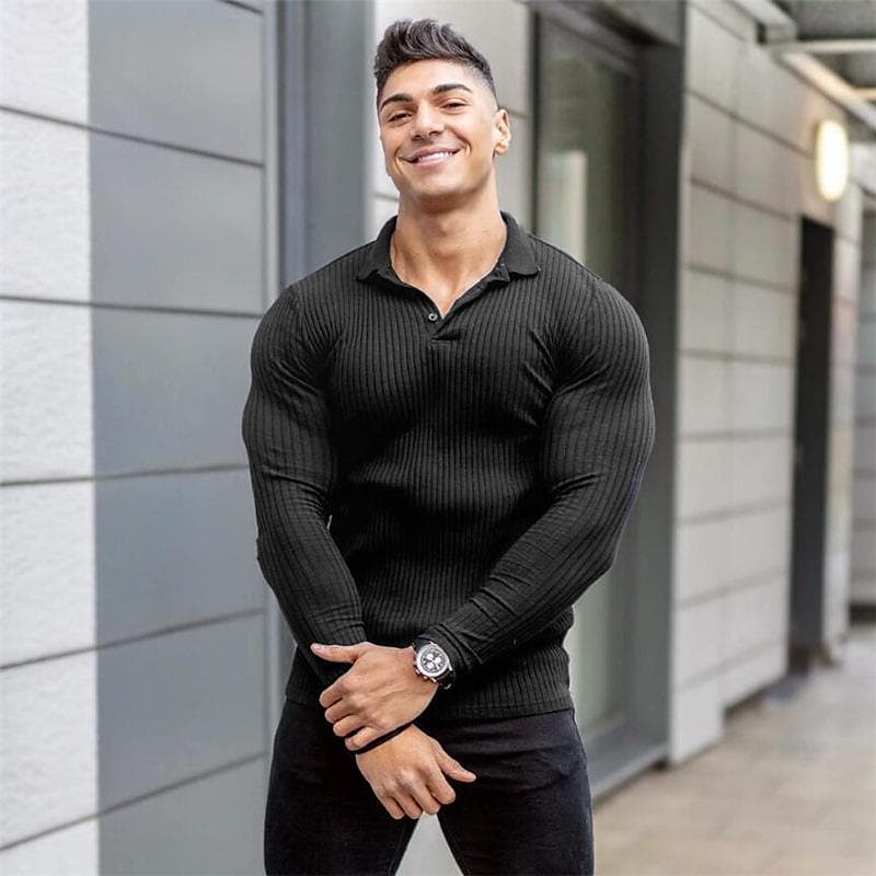 Men's autumn lapel fitness t-shirt
