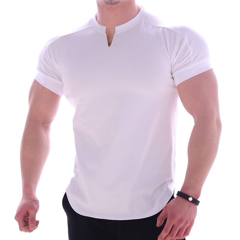 muscle fitness dog solid color no logo v-neck cotton short-sleeved men's round neck running casual basketball loose slim t-shirt