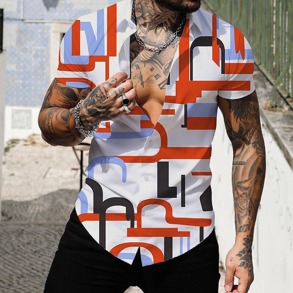 Geometric Tropical Print Muscle Short Sleeve T-Shirt