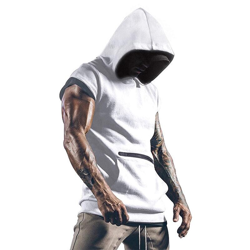 Summer Men's Sleeveless Solid Color Hoodie