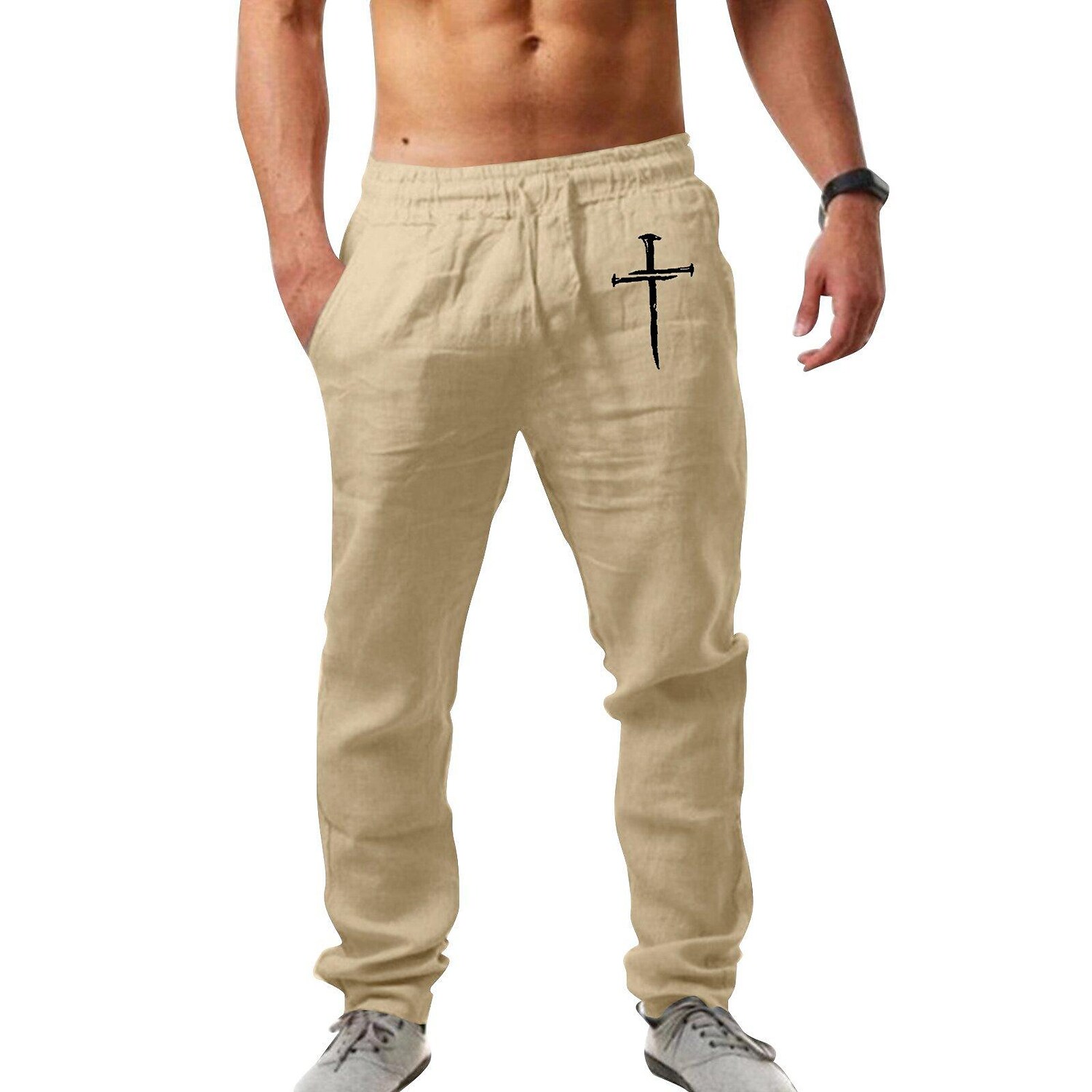 Men's hip-hop breathable cotton linen loose casual sports trousers