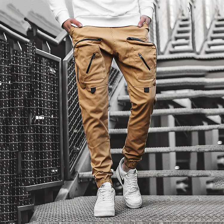 Men's Casual Cargo Chinos Pocket Full Length Pants Fitness Running Micro-elastic Solid Color Lightweight Sports Mid Waist Black Gray Wine Khaki M L XL XXL 3XL