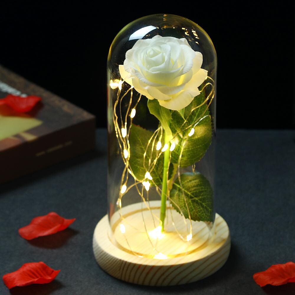 beauty and the beast glass shade rose lamp simulation rose led lamp mother's day decoration valentine's day gift