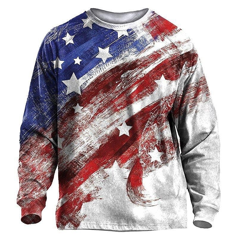  spring and autumn new men's 3d fashion american flag trend printing sweater