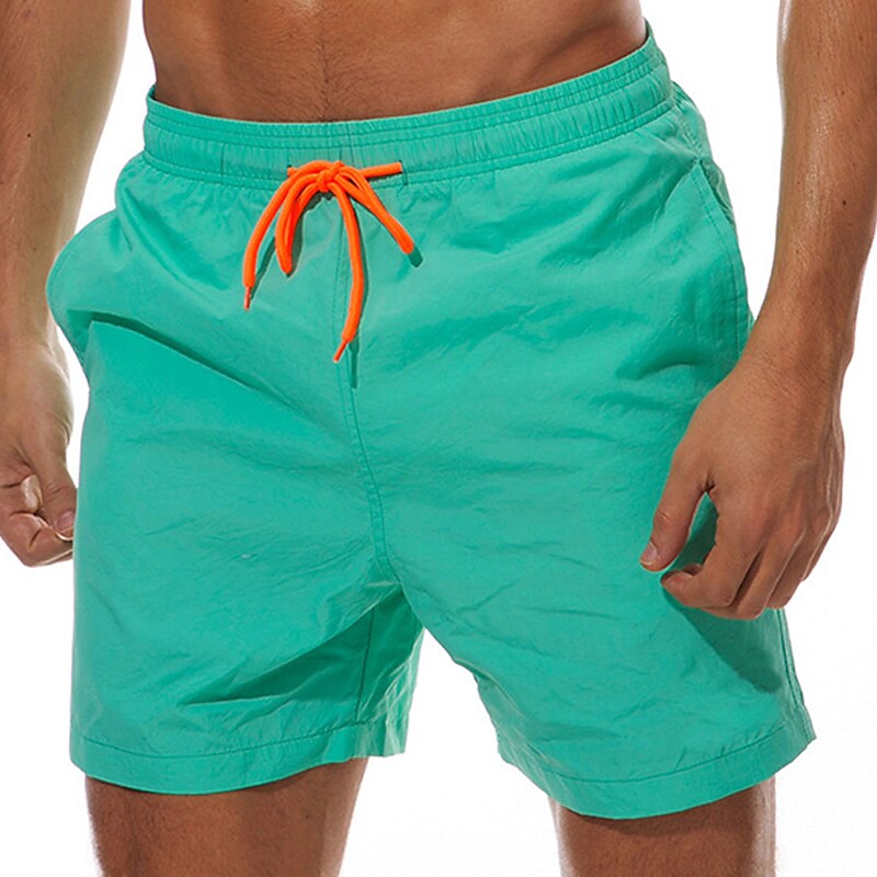 Men's Sport Runing Swimming Pockets Drawstring Breathable Solid Color Shorts 