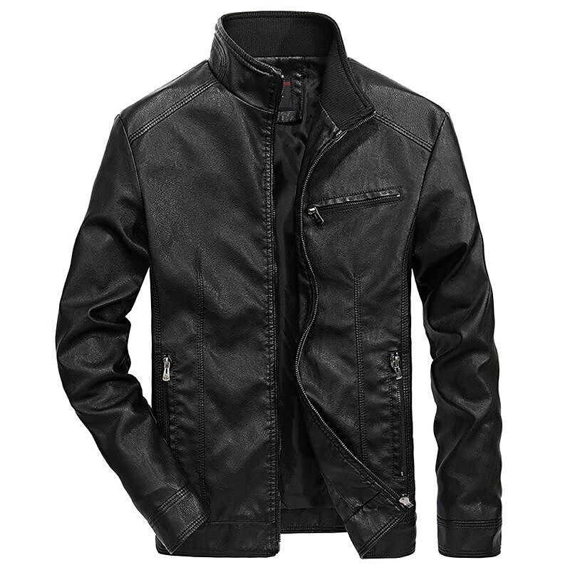 Men pu leather jacket men's plus velvet stand-up collar winter new retro leather jacket coat