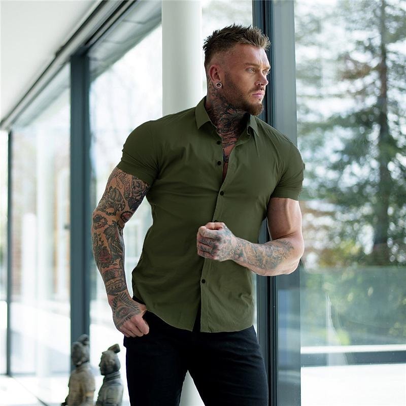 Men's thin solid color non-iron shirt