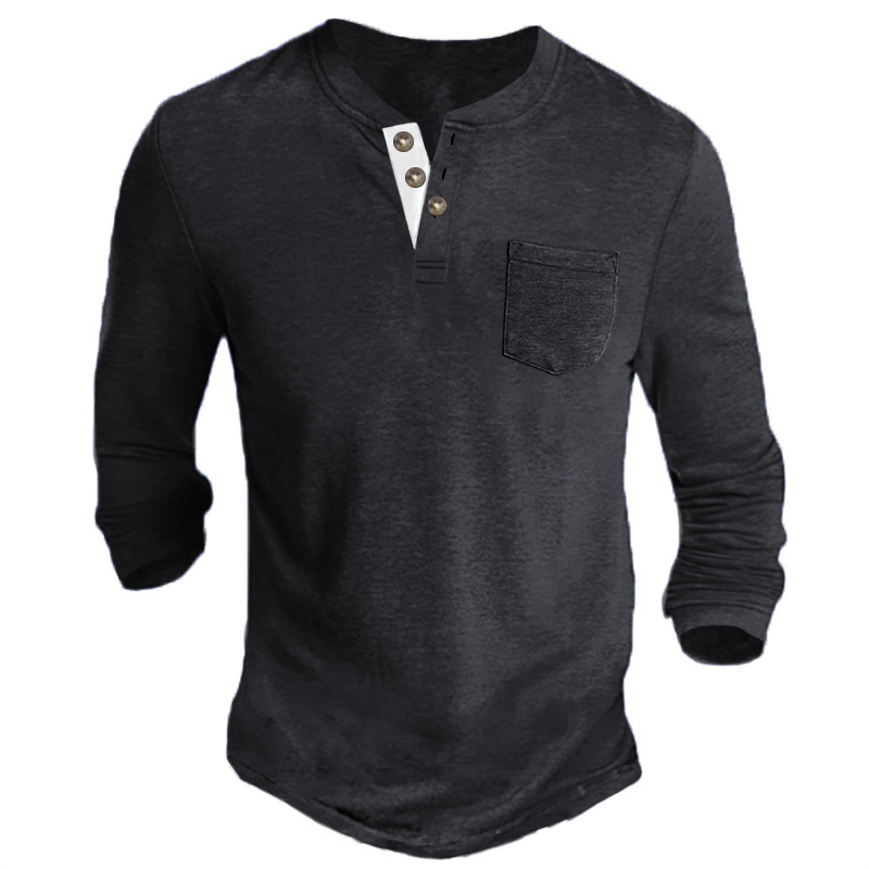 Men's Henley Shirt Tee Solid Color Henley Green Blue Khaki Gray Black Casual Holiday Long Sleeve Button-Down Clothing Apparel Fashion Designer Comfortable Essential