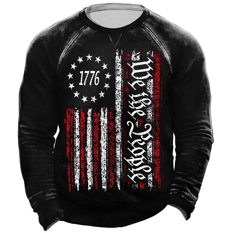  spring and autumn new men's 3d fashion american flag trend printing sweater
