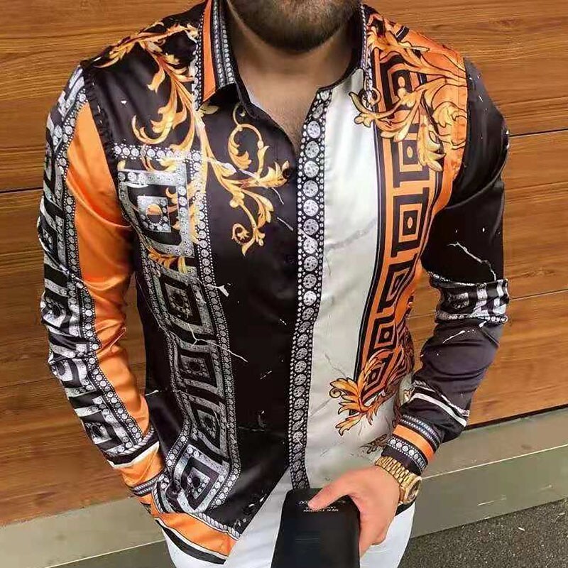 Men's color block geometric patchwork shirt