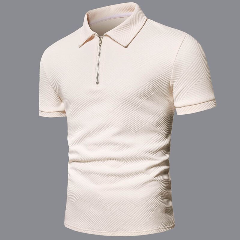 Men's Outdoor Golf Street Casual Breathable Comfortable Light Plain Zip Short Sleeve Polo Shirt
