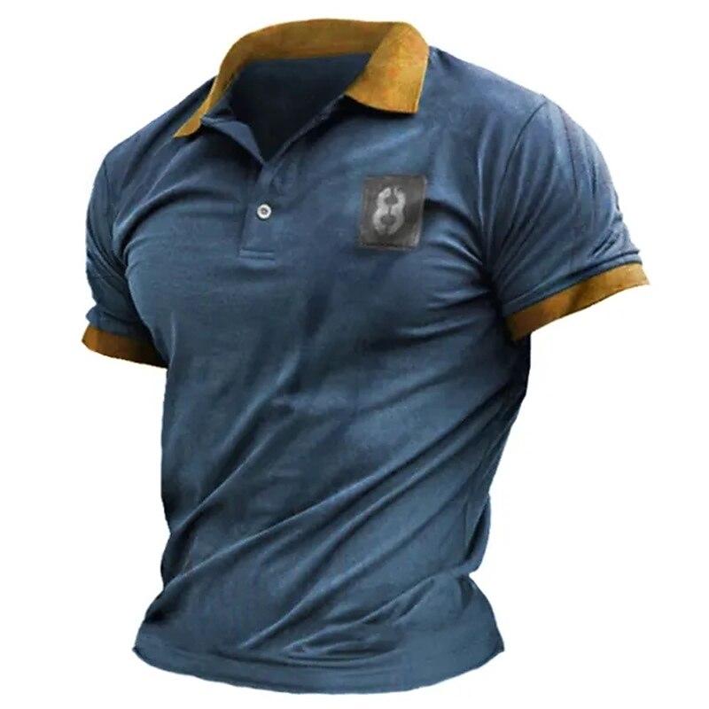 Men's Lapel Basic Plain Vintage Short Sleeve Polo Shirt 