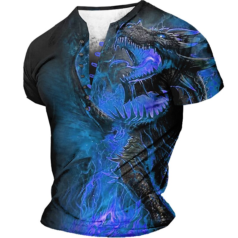 Men's Outdoor Street Sports Fashion Comfortable Breathable 3D Print Short Sleeve Henley Shirt