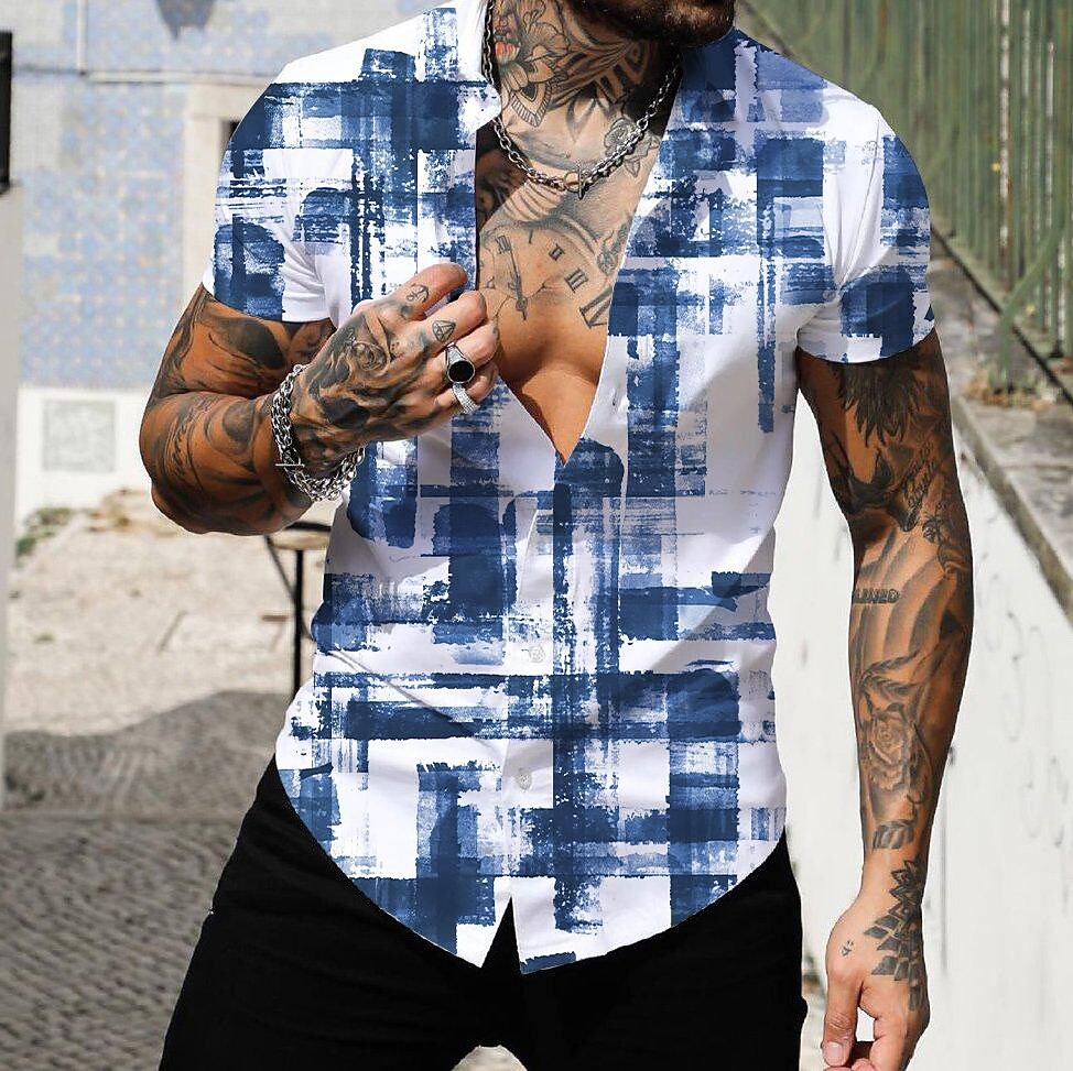 Geometric Tropical Print Muscle Short Sleeve T-Shirt