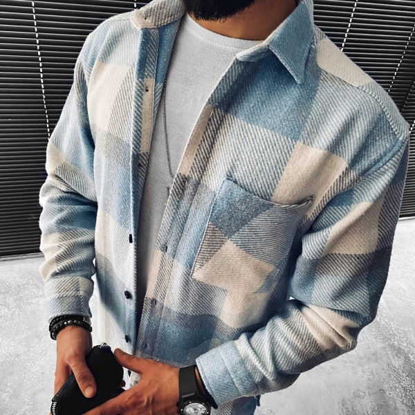 Men's Blue Shirt Plaid Long Sleeve