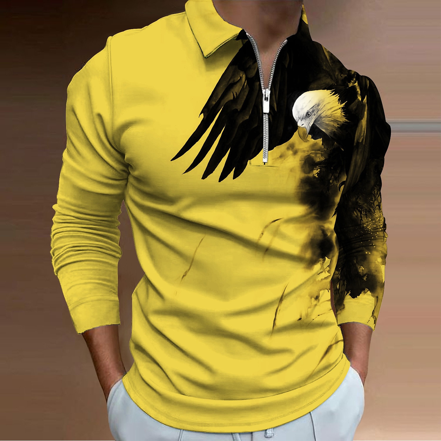 Men's Animal Graphic Prints Eagle Turndown 3D Print Long Sleeve Zipper