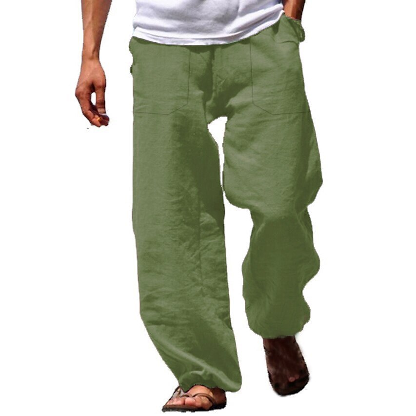 Men's Linen Pants Trousers Chinos Elastic Drawstring Design Fashion Streetwear Casual Daily Cotton And Linen Breathable Soft Outdoor Solid Color Black White Light Green S M L