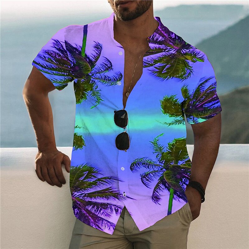 Men's Outdoor Hawaiian Casual Fashion Breathable Comfortable Light Print Short Sleeve Shirt