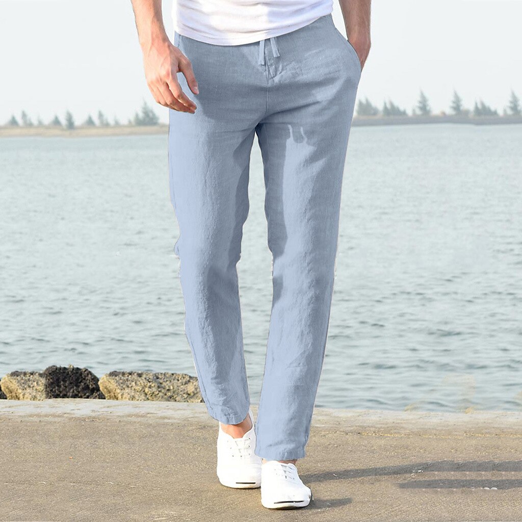 Men's cotton and linen light and comfortable trousers