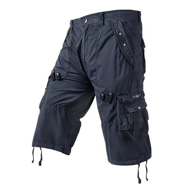 Men's Hiking Multi Pocket Plain Calf-Length Daily Basic Cargo Shorts 