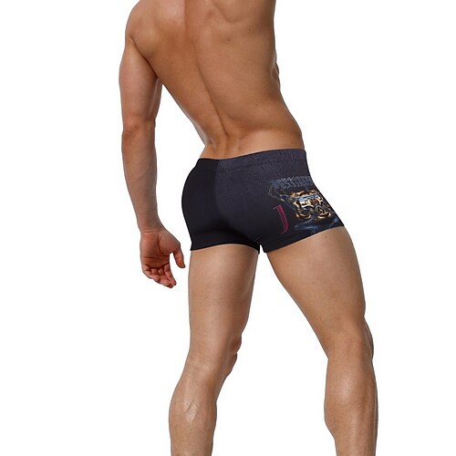 Men's Swimming Sport Quick Dry Breathable Stretch Button Pattern Print Swimming Trunks