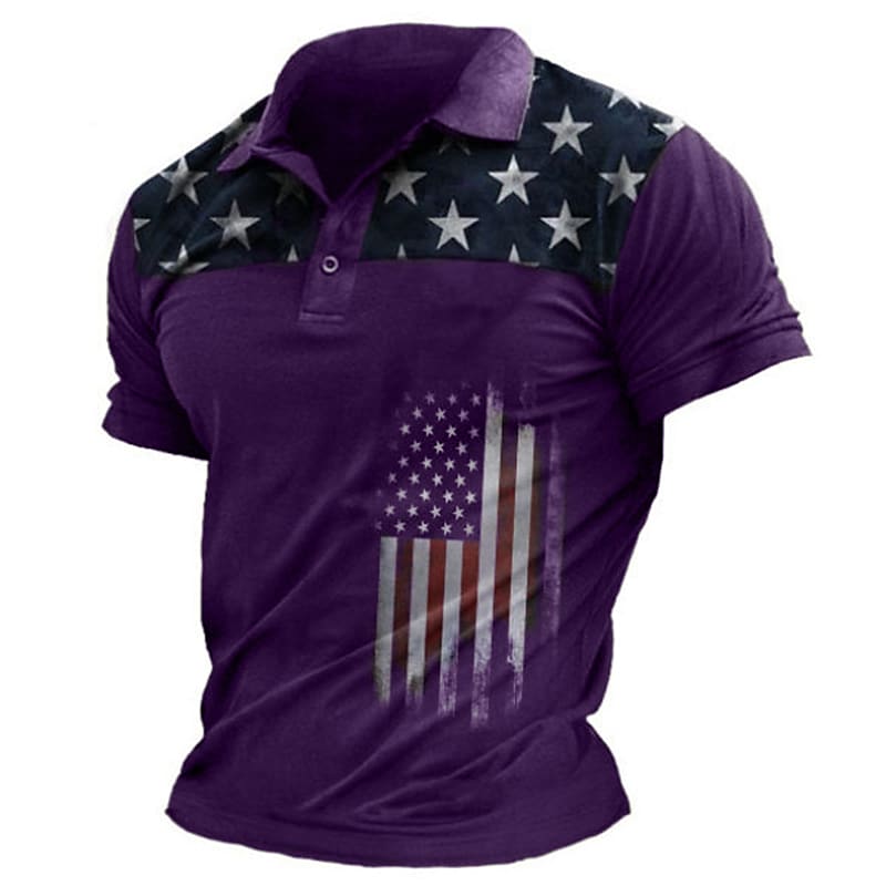 Men's National Flag Turndown  Button-Down Short Sleeve Polo Shirt