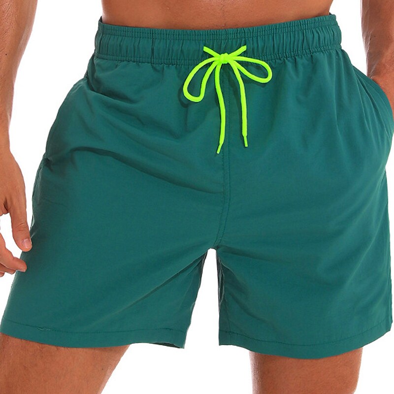 Men's Sport Runing Swimming Pockets Drawstring Breathable Solid Color Shorts 
