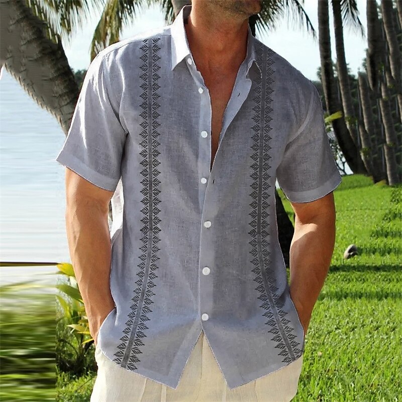 Men's Outdoor Beach Holiday Casual Fashion Breathable Comfortable Light Print Short Sleeve Shirt