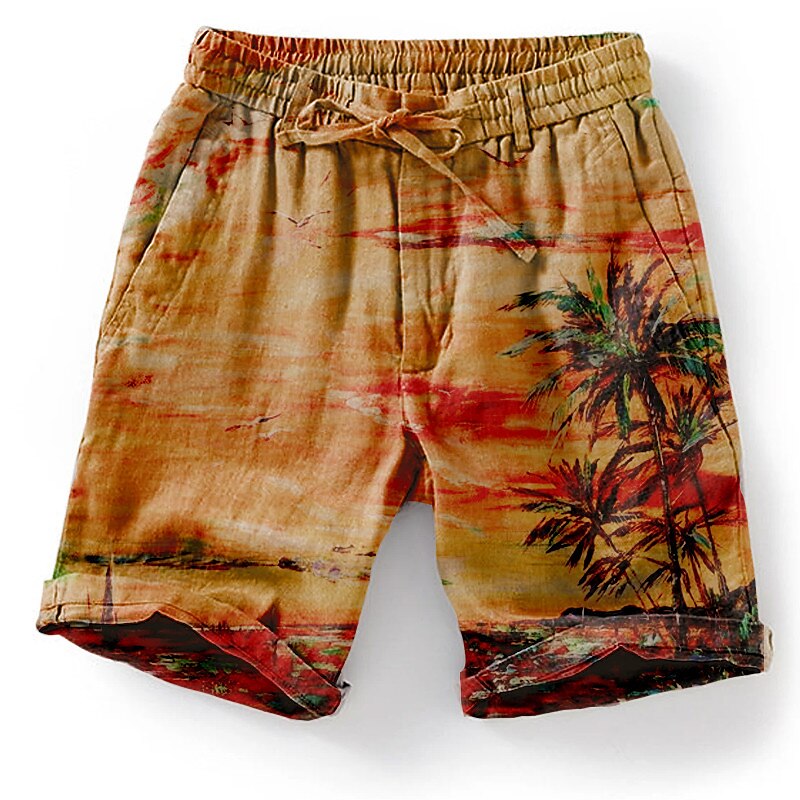 Men's Outdoor Beach Hawaiian Vacation Breathable Drawstring Comfortable Light Pattern Print Shorts